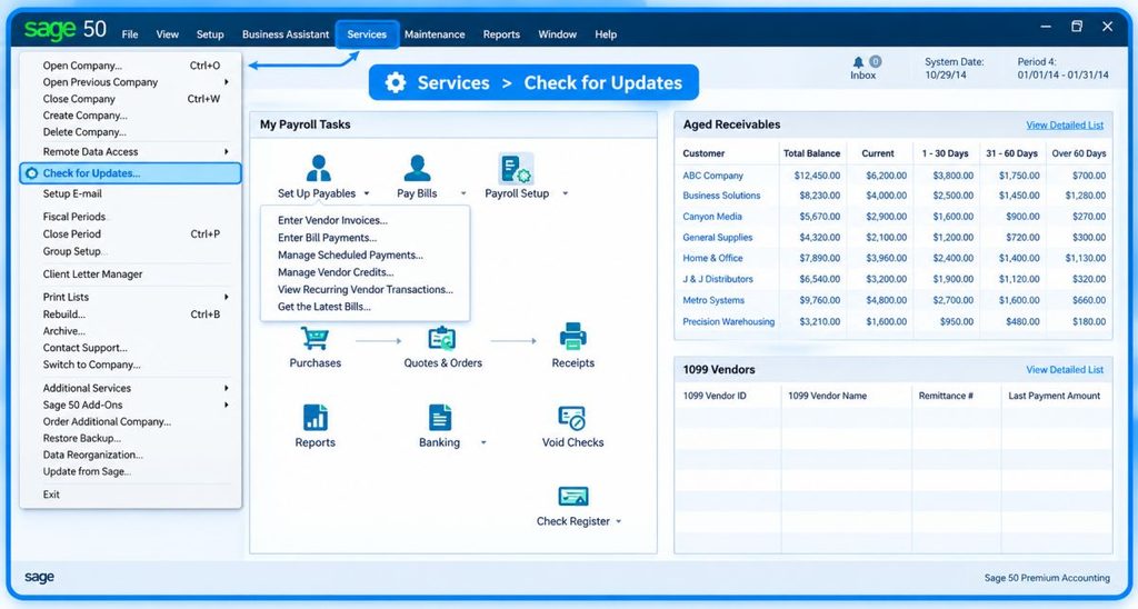 Check for Sage 50 Software Updates in sage