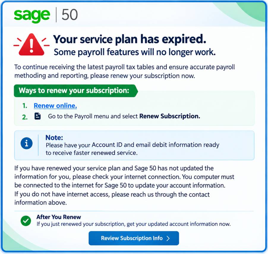 Sage 50 Subscription Has Expired